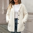 thumbnail image 2 of Zedker Women Hooded Button Up Fleece Jacket Long Sleeve Fuzzy Coat Loose Warm Outerwear with Pockets White Jackets for Women, 2 of 6