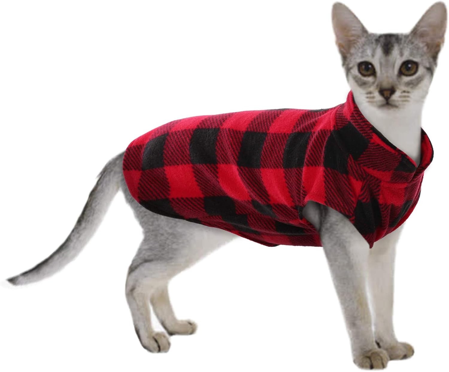 Kuoser Classic Plaid Dog Fleece Vest, Soft Stretch Sweater for Dogs, Red, XS