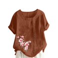 thumbnail image 2 of Blouses pour Femmes, Haut Décontracté en Lin Imprimé à Manches Courtes avec Boutons, 2 of 3
