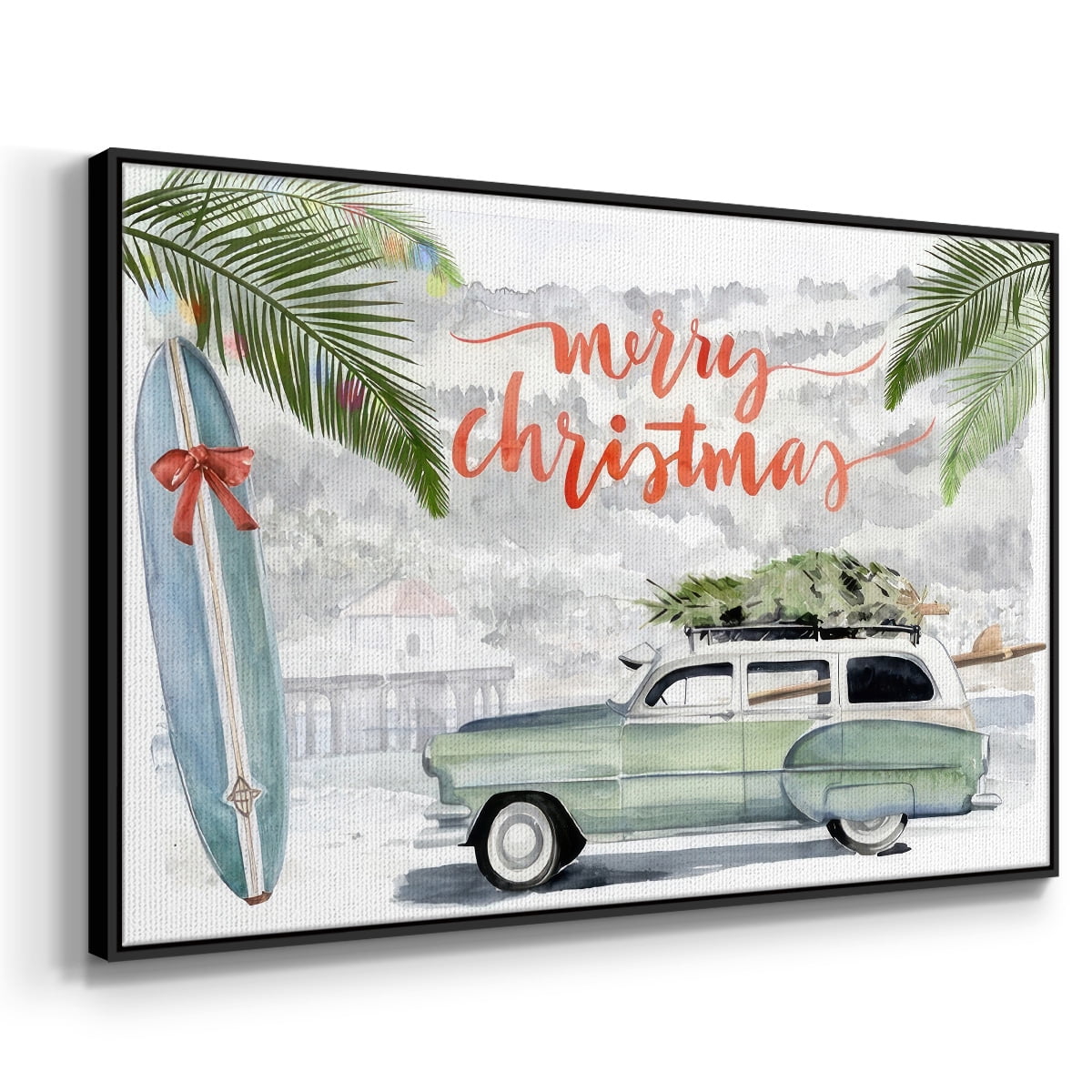 So Cali Christmas Collection A - Framed Gallery Wrapped Holiday Canvas - 17 x 25 - Black Frame