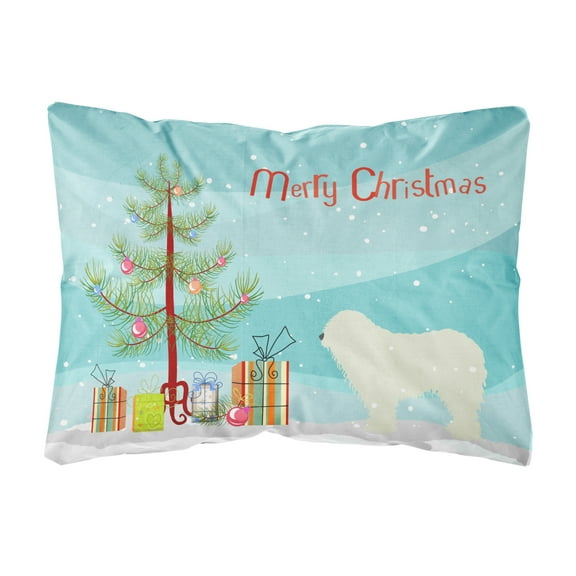 Carolines Treasures BB2973PW1216 Komondor Merry Christmas Tree Canvas Fabric Decorative Pillow, 12H x16W, multicolor