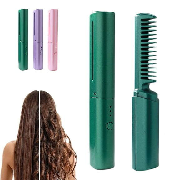 Ceramic Hairdressing Comb with 3 Heat Settings 130°C-180°C,7.28 in,for Straight & Curly Hair,Fast Heating,USB Rechargeable Cordless Design for Frizz-Free Smooth Hair and Travel Use