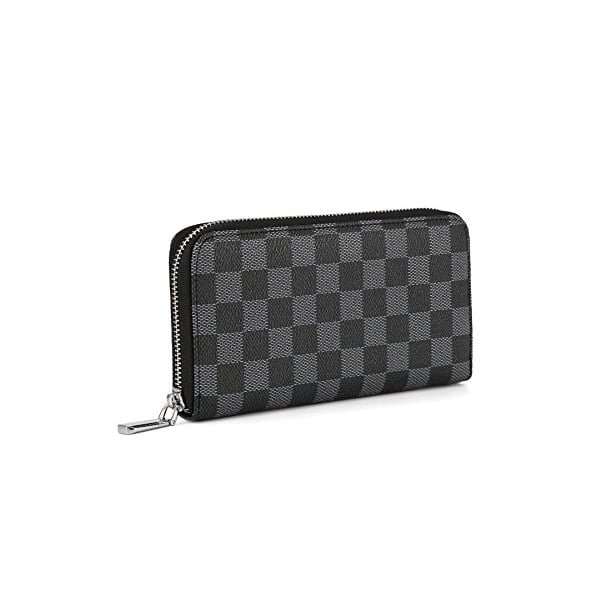 Checkered Zip Wristlet Wallet for women Leather RFID Blocking Purse 