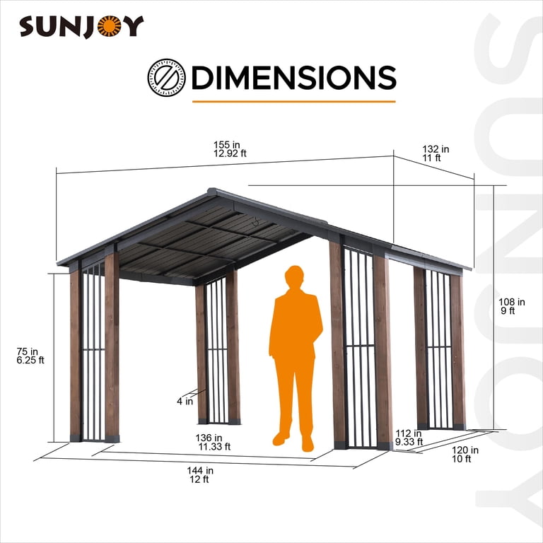 Sunjoy Clint 11x13 ft. Hard-Top Wooden Gazebo with Steel Roof for