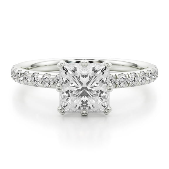 Lina Jewel 2.02 Ct Princess Cut Diamond Solitaire Engagement Ring with Accents - Lab-Created Simulated Diamond in 14K White Gold Plated Heart Prong Setting - Wedding or Proposal Ring Gift for Her