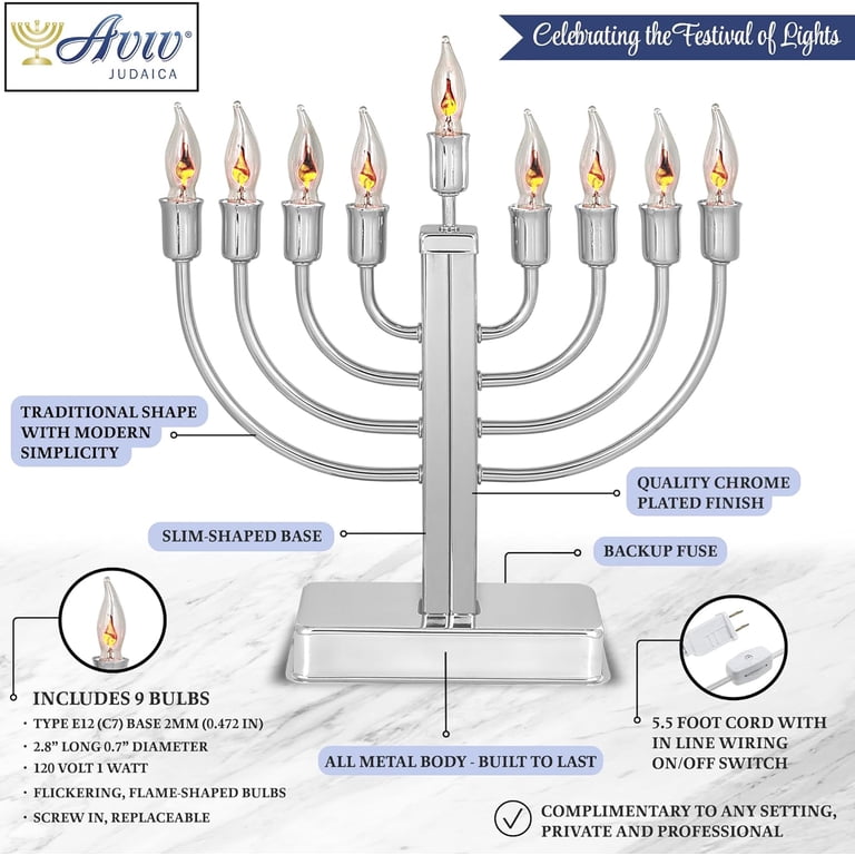 Aviv Judaica Chrome Plated Electric Menorah with Flickering photo 3