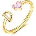 thumbnail image 1 of czcpp-Initial Birthstone Rings 14K Gold Plated Adjustable Letter Ring Stackable Dainty Cubic Zirconia Ring for Mothers Daughter Birthday Bridesmaid Gifts Jewelry for Women Teen Girls, 1 of 4
