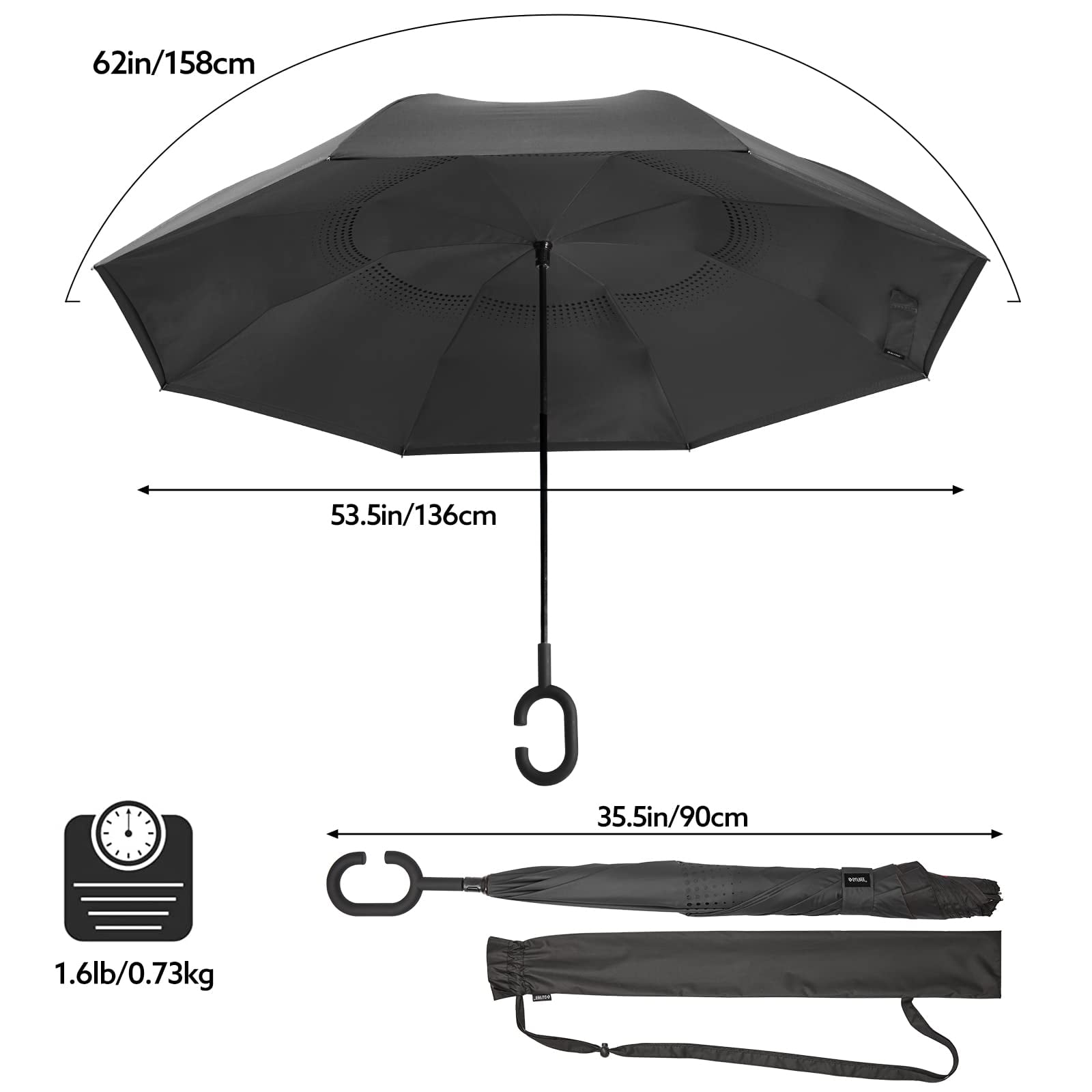 G4Free 48/62 Inch Large Inverted Reverse Umbrella with C-Shaped Handle, Windproof Double Layer Upside Down Car Rain Umbrellas for Men Women
