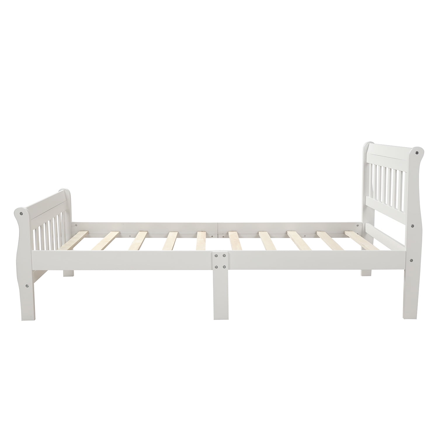Lowestbest Wood Platform Beds with Headboard/Footboard/Wood Slat Support, Twin Bed Frame Panel Bed Mattress Foundation Sleigh Bed, White
