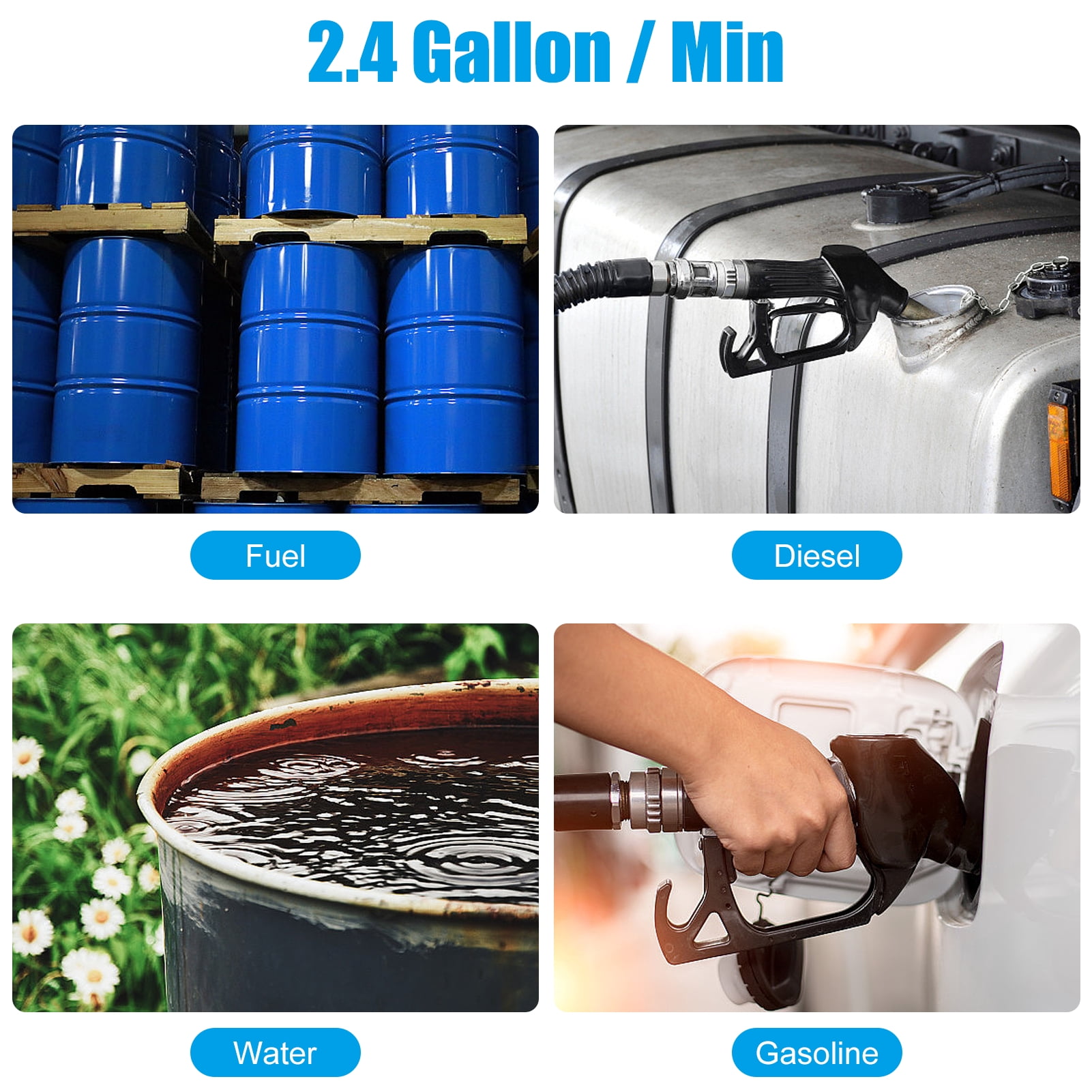 Elowen fuel transfer Portable Battery Pump for Fuel, Diesel, Water, Gasoline Electric Fuel Transfer Battery Powered Transfer Pump Siphon Pump 2.4 Gallon/Min, Tube Length 90cm/35.4inch
