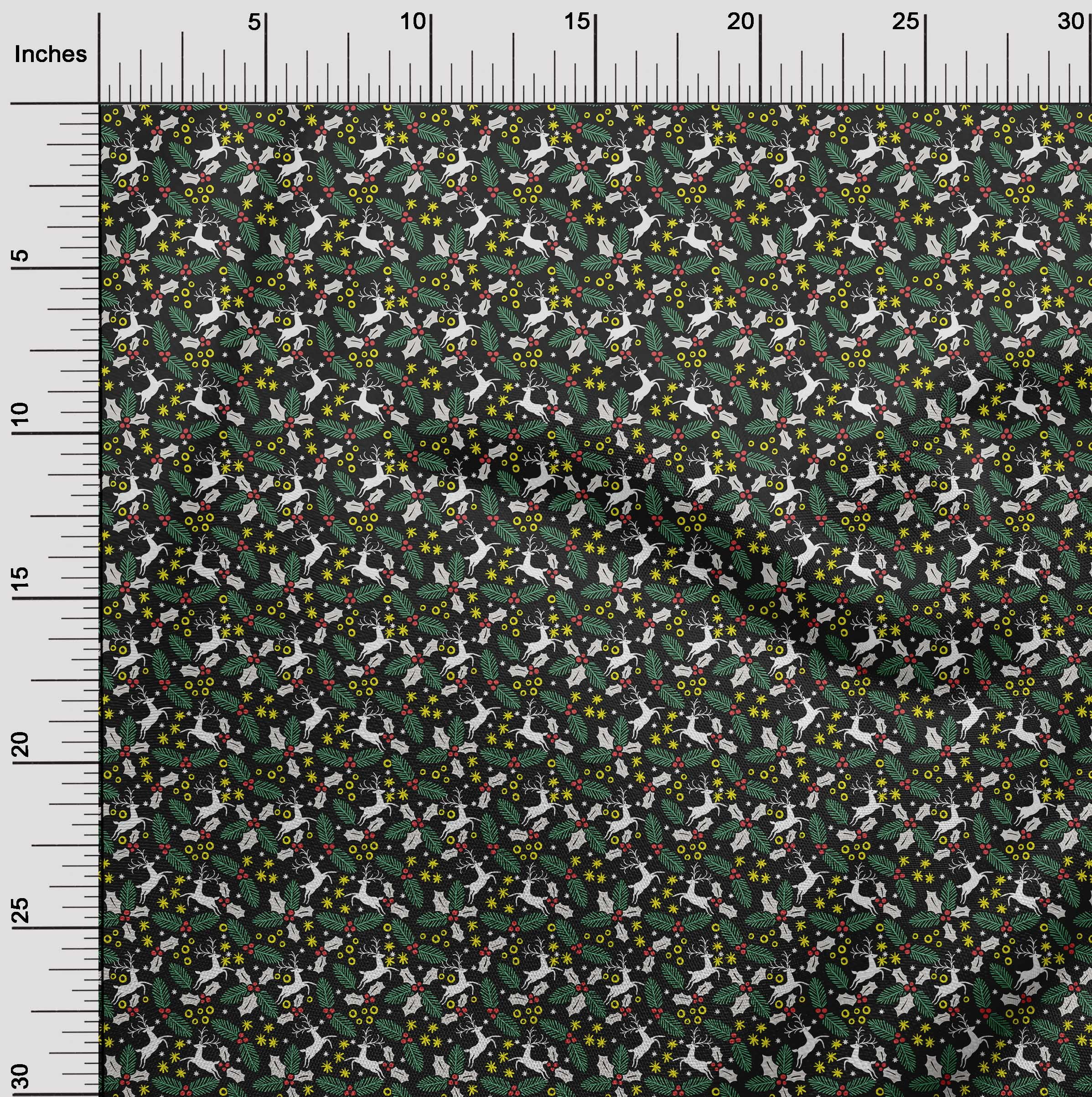 oneOone Polyester Spandex Black Fabric Merry Christmas Craft Projects Decor Fabric Printed By The Yard 56 Inch Wide-DGK
