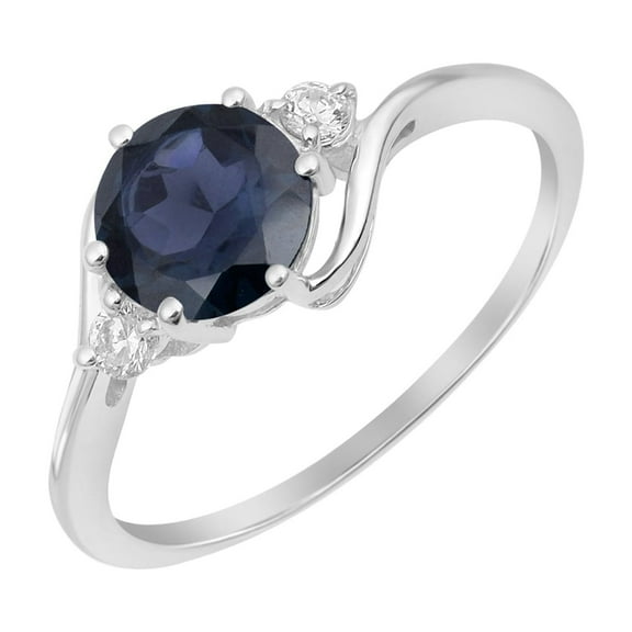 Mooneye 7mm Round Shape Blue Sapphire 925 Sterling Silver Solitaire Women Valentines Day Gift Ring