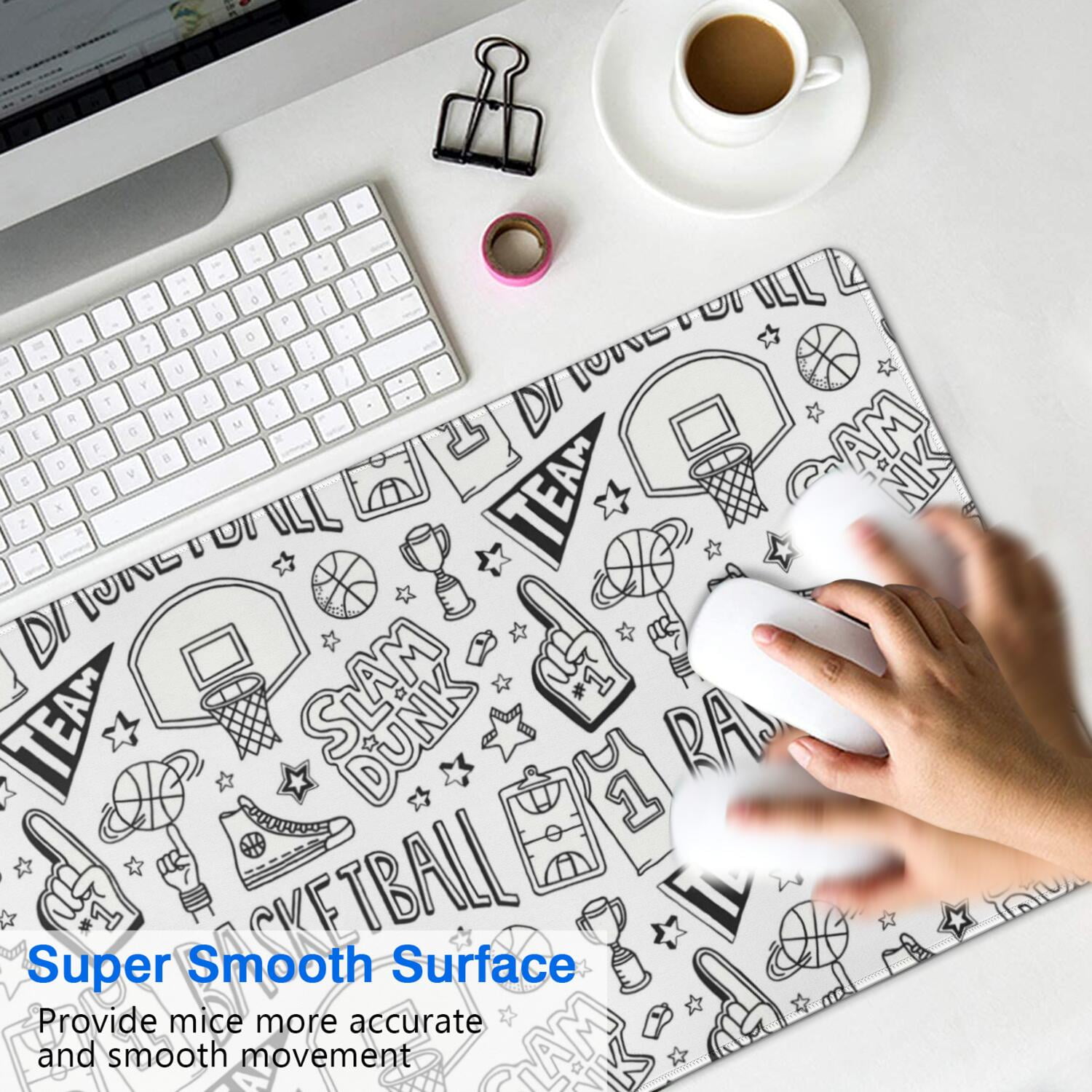 Long Mouse Pads for Desk,Basketball Doodle Pattern Desk Mats on Top Of Desks, Desk Mouse Pad Extra Large with 3mm Non-Slip Base and Stitched Edge for Gaming,Office,Work,Home 35.4"x15.7"