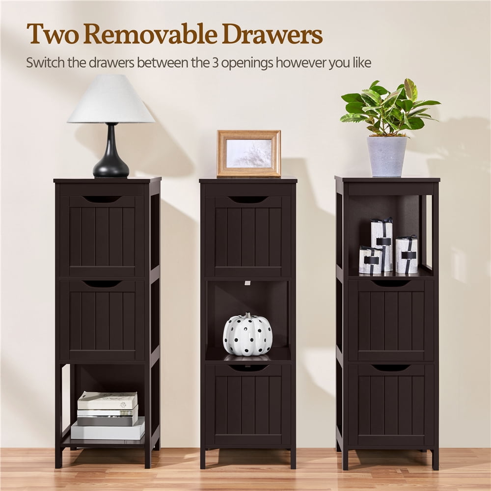 Yaheetech Bathroom Floor Cabinet with 2 Drawers, Free-Standing Side Storage Organizer with 1 Shelf, Wooden Multifunctional Rack Stand, Espresso
