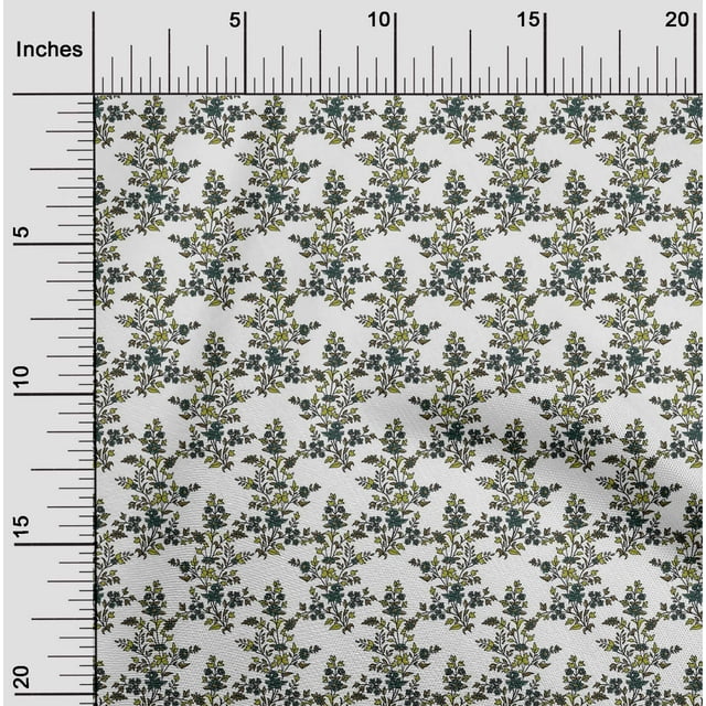 oneOone Silk Tabby Fabric Leaves & Floral Block Printed Fabric 1 Yard 42 Inch Wide