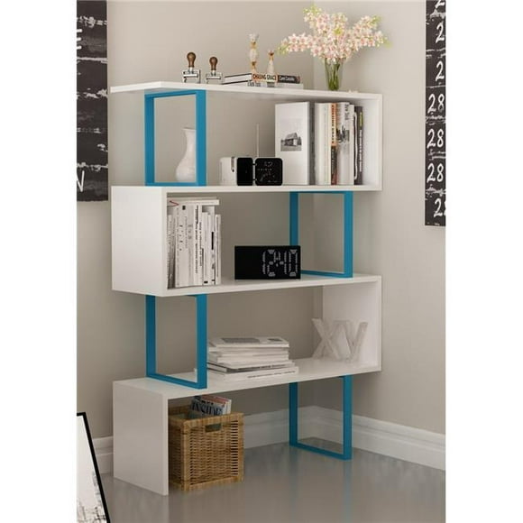 Decorotika ADR50BCB04 36 x 12 x 50 in. Adriana 4-Shelf Geometric Bookcase - Blue & White
