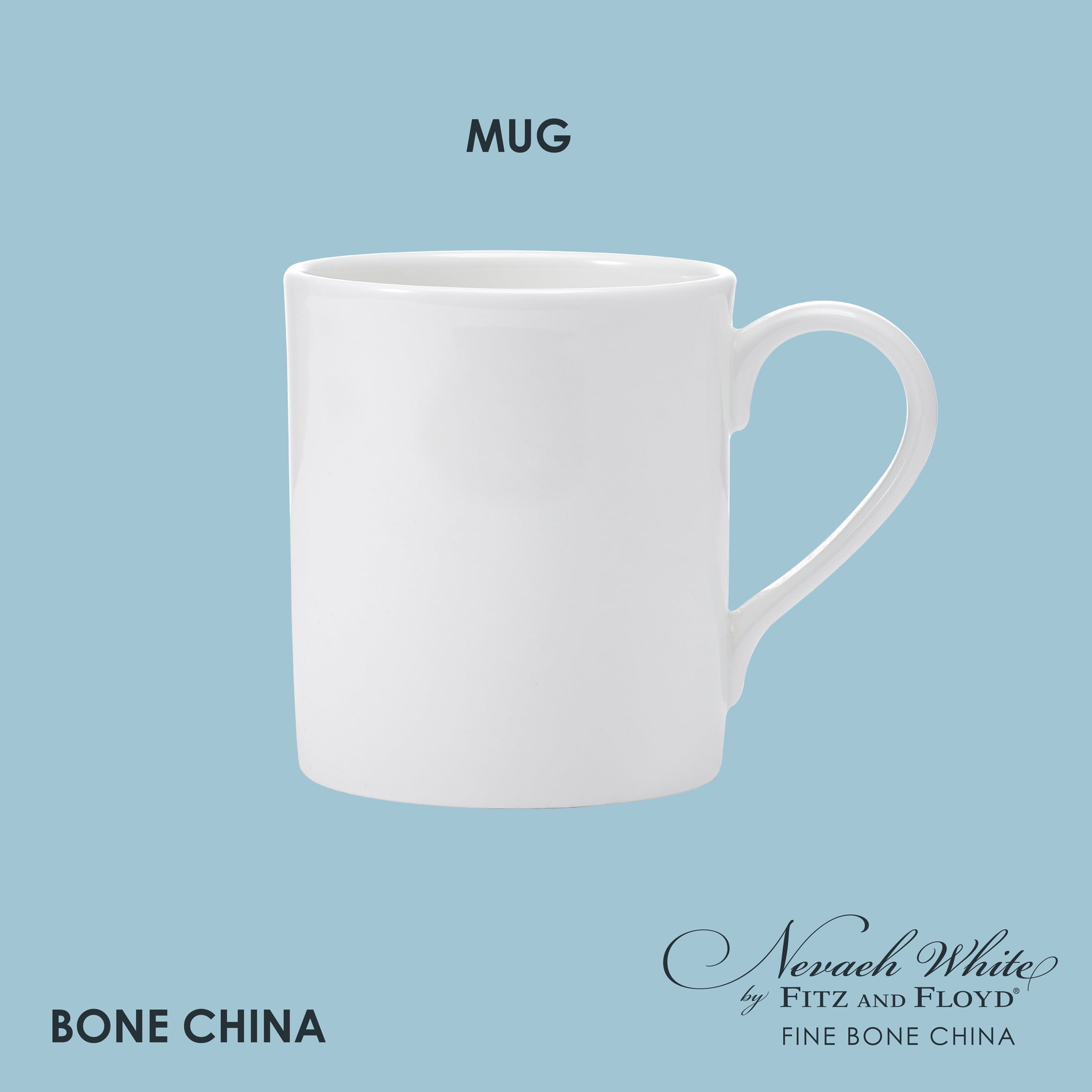 Fitz and Floyd 16 oz Nevaeh White Classic Rim Bone China Mug with Handle