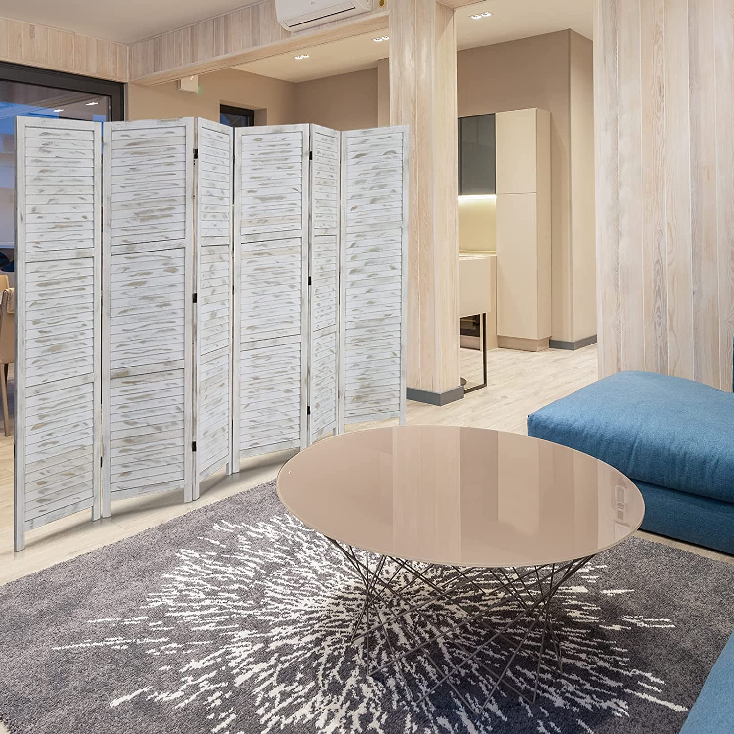 Bonnlo Wood Room Divider Privacy Screen, 5.9 Ft Tall Folding Partition Wall Divider, Freestanding Space Separator