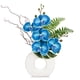 thumbnail image 1 of Flores artificiales de seda azul con forma de orquídea, 41 cm, con jarrón de cerámica, 1 of 5