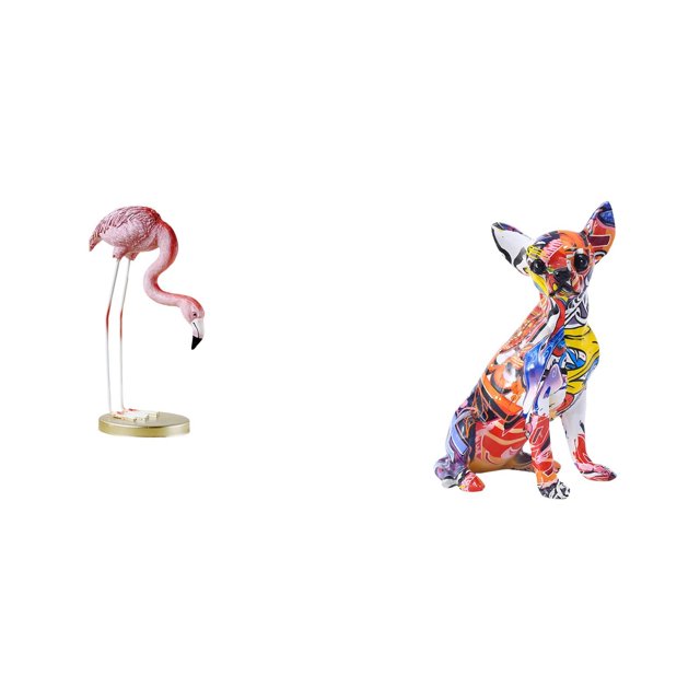 Escultura de flamenco de resina, figura de jardín de arte moderno con soporte de metal, estatua de perro colorido, cachorro artesanal, adorno multicol