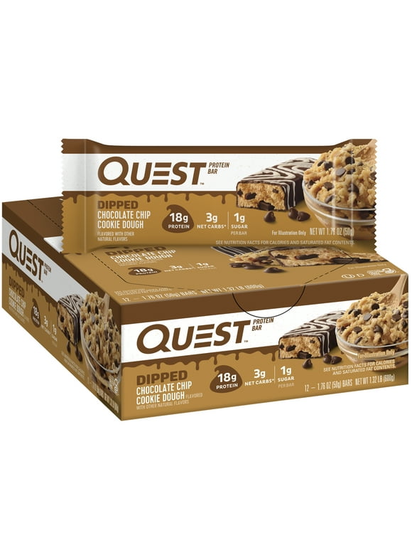 Quest Nutrition Dipped Chocolate Chip Cookie Dough Protein Bars, 12 Count
