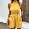 thumbnail image 7 of Noarlalf Jumpsuits for Women Casual Women's Halter Waist Sexy Backless Slim Solid Color Sleeveless Romper Yellow M, 7 of 7