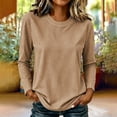thumbnail image 6 of Shrysg Women's Long Sleeve T-Shirt Vertical Striped Crewneck Slim Fit Tops Soft Stretchy Basic Layering Tees Khaki, 6 of 6