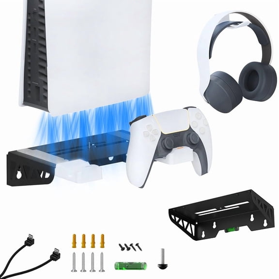 Wall Mount Stand for PS5 Pro & PS5 Slim - 4-in-1 Hub with Dual DualSense Charger   Headphone Hook, Space-Saving Design, Sturdy Steel Build, Easy Installation | PS5 Pro/PS5 Slim Accessories