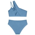 thumbnail image 5 of OSOLU Girls Swimsuit Two Piece One Shoulder Bikini Bathing Suit Set Color Block Padded Swimwear For Kids Teens 7-16Y Soft Beachwear, 5 of 6