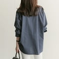 thumbnail image 6 of Womens New Mid-Length Striped Shirt Stylish Loose Long-Sleeved Top Blue M YIWEI, 6 of 11