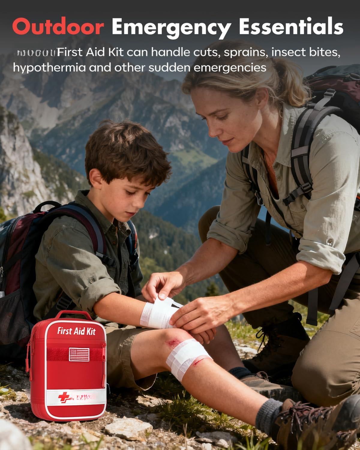121 First Aid Kit For Car  Home & Travel - Emergency With Zip Closure And Molle Pack Pockets Ideal Camping Hiking Outdoor Adventures