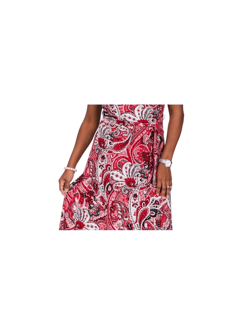 KASPER DRESS Womens Red Zippered Tie Belt Printed Sleeveless Round Neck  Midi Wear To Work Fit + Flare Dress 8 - Walmart.com