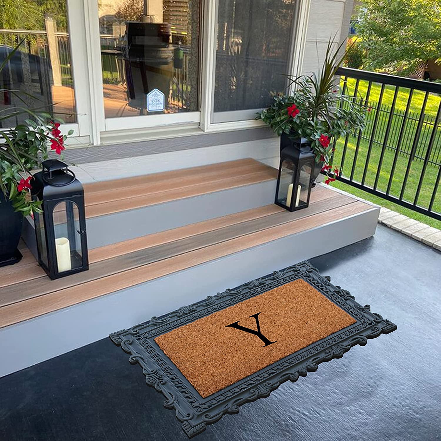 A1HC Natural Rubber & Coir 24x36 Monogrammed Doormat For Front Door, Anti-Shed Treated Durable Doormat for Outdoor Entrance, Heavy Duty, Low Profile, Easy to Clean, Long Lasting Front Porch Entry Rug