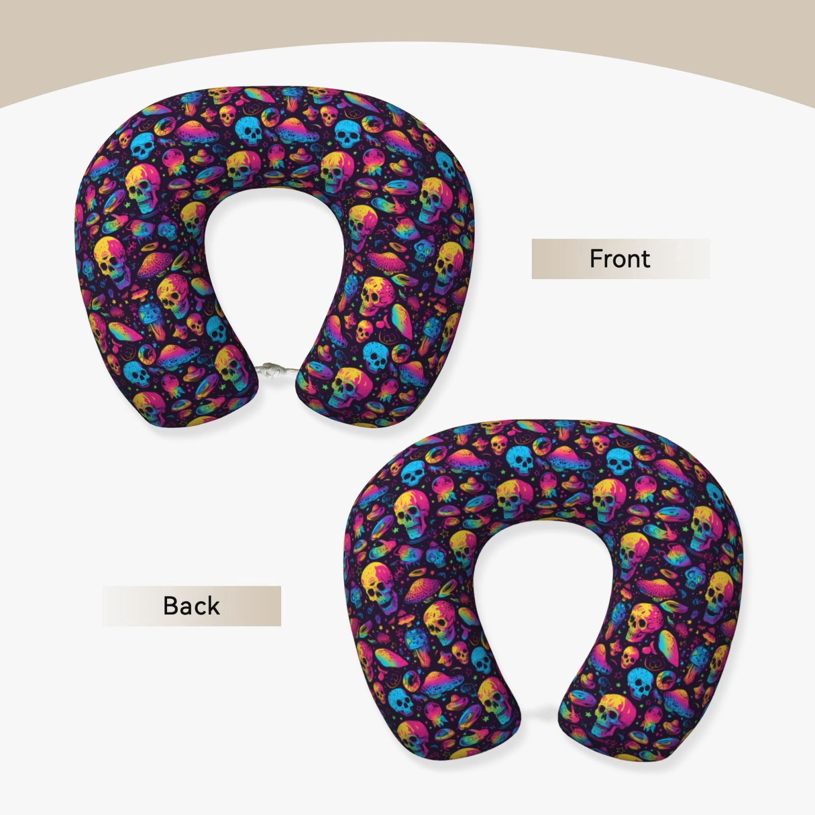 Xecao colorful Skull Retro Print Memory Foam Cervical Neck Pillow Versatile U-Shaped Pillows for Home,Office,Camping,Travelling,Soft Washable Cover