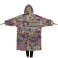thumbnail image 2 of Oversized Wearable Blanket Hoodie,Multicolor Ethnic Patchwork Pattern Sherpa Blanket Hoodie with Super Pockets,Super Warm Fuzzy Pullover for Women & Men, 2 of 6