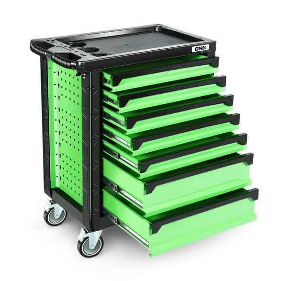 DNA Motoring TOOLS-00396 7 Drawers Portable Plastic Repair Tools Roller Cabinet With Locking System With 4 Casters Green