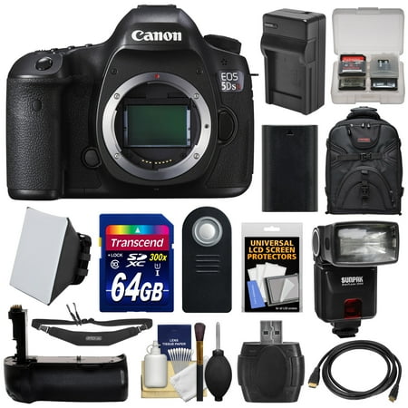 Canon EOS 5DS R Digital SLR Camera Body with 64GB Card + Battery & Charger + Backpack + Grip + Flash + Kit