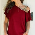 thumbnail image 4 of Top rojo vino con hombros descubiertos, mangas cortas con tiras cruzadas, camiseta holgada para mujer, talla M Summer Chic, 4 of 6