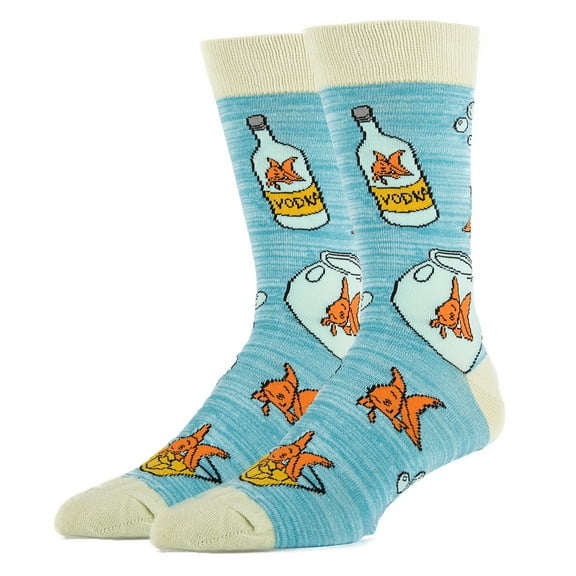 Oooh Yeah Men's Funny Novelty Crew Socks, Crazy Fashion Socks, Fish In A Bowl