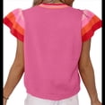 thumbnail image 3 of Suéter Ligero de Punto Holgado con Cuello Redondo Informal de Corta de Verano para Mujer. Rosa Roja S, 3 of 7