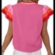 thumbnail image 3 of Suéter Ligero de Punto Holgado con Cuello Redondo Informal de Corta de Verano para Mujer. Rosa Roja L, 3 of 7