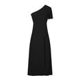 thumbnail image 5 of One Shoulder Dresses for Women Short Sleeve Plain Bodycon Maxi Dress Sexy Summer High Split Beach Party Long Dress, 5 of 7