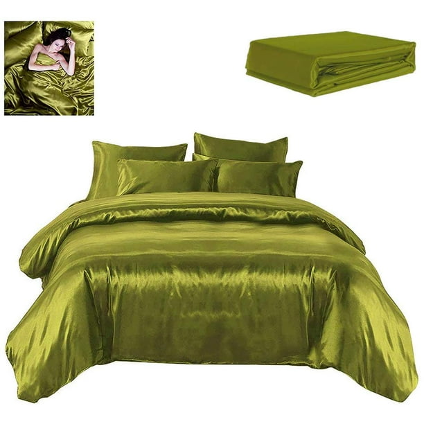 Todd Linens Y Satin Sheets 6 Pcs, Olive Green King Size Bedding