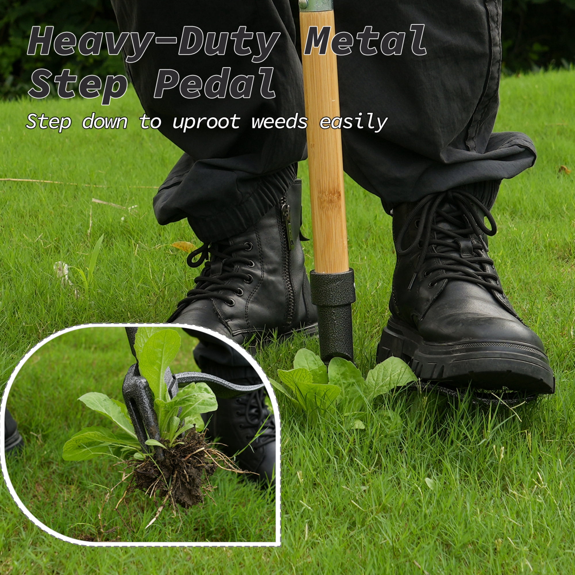 Ashfield & Harkness: Stand Up Weed Puller Tool - 44" Long, Bamboo Handle, 4-Claw Steel Head Root Remover, Step-In Foot Pedal, Lawn & Garden Accessory