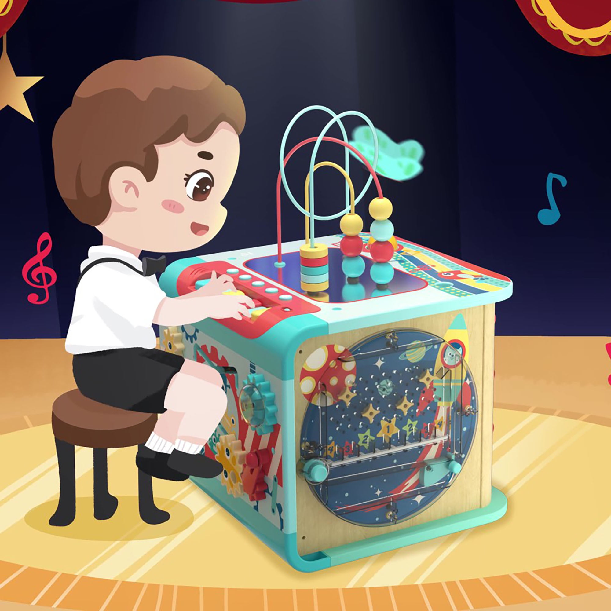 Hape: Explore & Learn Magic Cube - 5 Unique Play Modes & Themes, Musical Learning Activity Toy, Moving Pieces & Instruments, Baby-Toddler-Kids Ages 1+