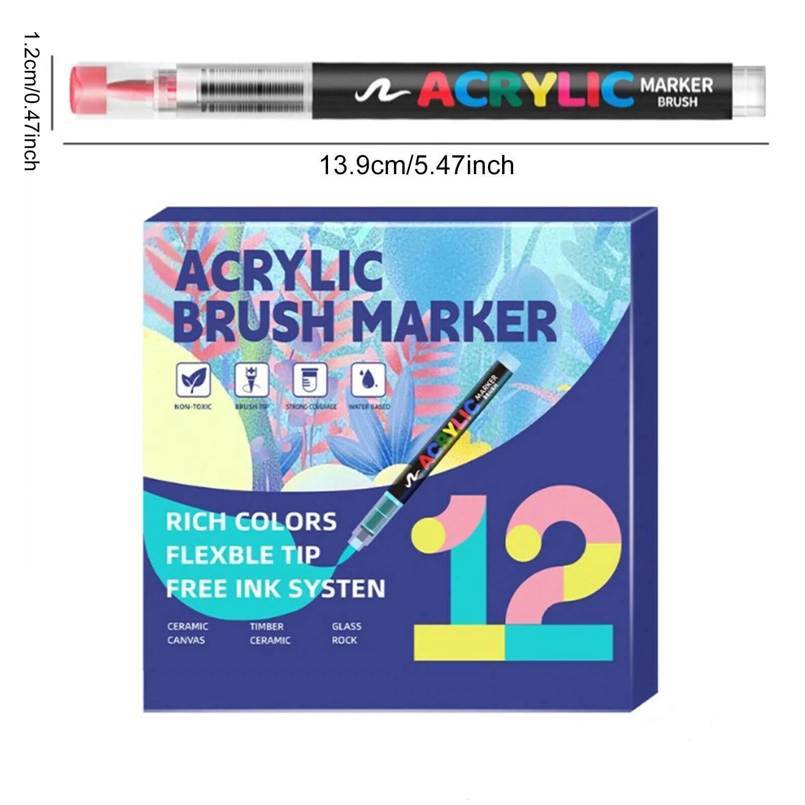 CoreLiving Paint Markers Acrylic Brush Pens 36 Count No Bleed Quick-Dry Paint for Fabric Wood Rocks Canvas Glass Ceramic Craft Projects
