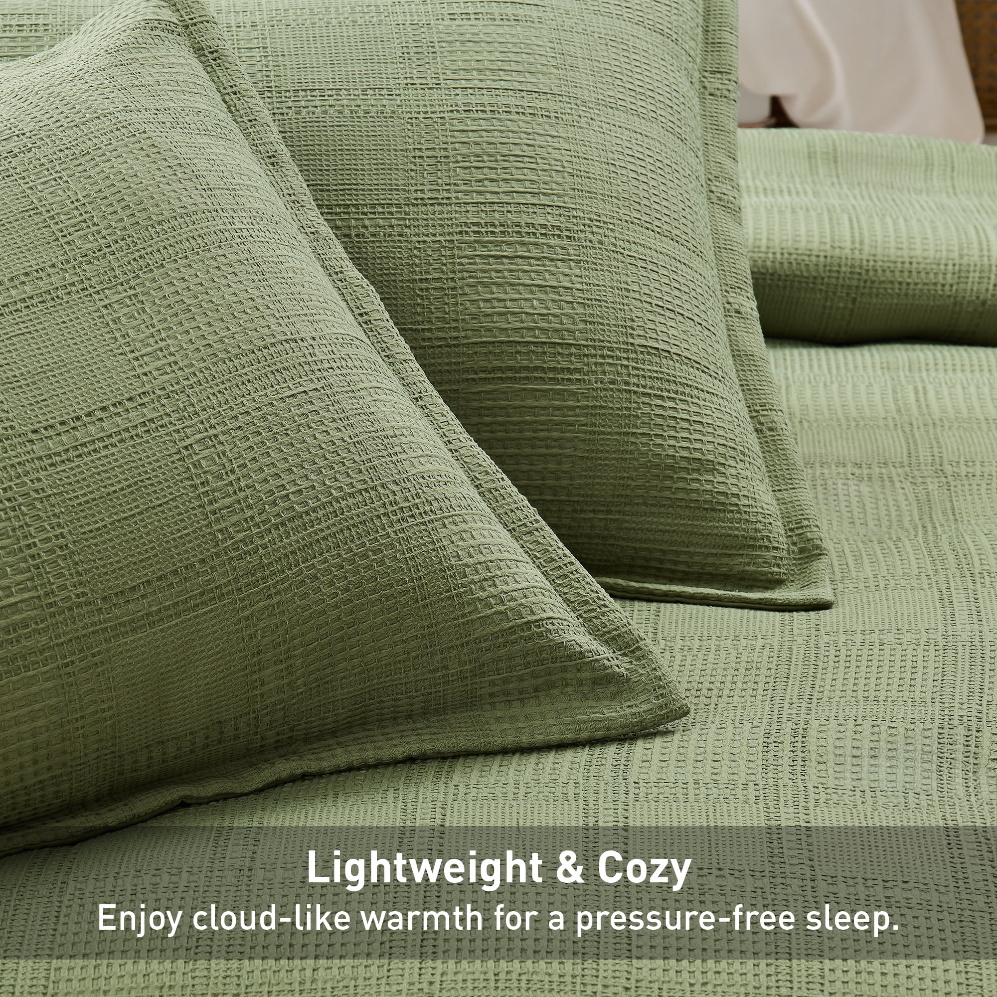 Regency Heights Waffle Weave Duvet Cover Set Full/Queen Size, Breathable Duvet Cover Set for All Season, 3-Piece Textured Bedding Set with Pillow Shams, Green