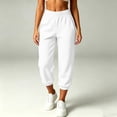 thumbnail image 2 of QIYAGBSA Women Capri Sweatpants Elastic Waist Cuffed Hem Side Pockets Casual Wear (White, L), 2 of 8