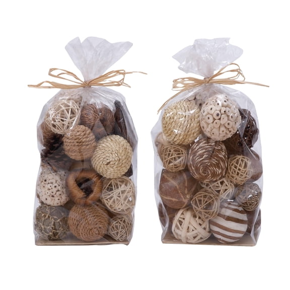 DecMode Brown 7" Handmade Dried Plant Orbs & Vase Filler with Varying Designs (2 Count)