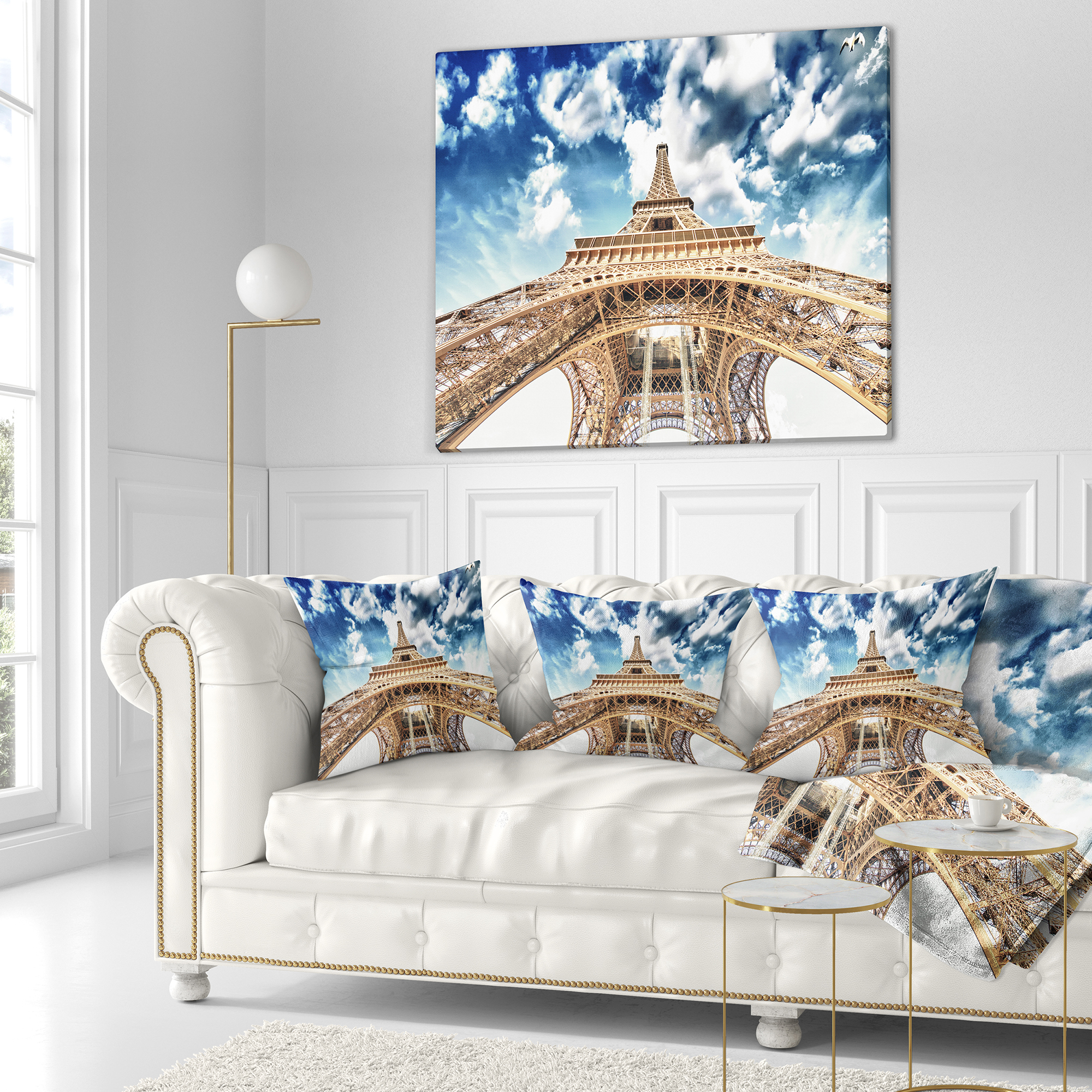 Designart Beautiful view of Paris Paris Eiffel Towerunder Clouds - Cityscape Throw Pillow - 18x18